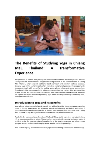 The Benefits of Studying Yoga in Chiang Mai, Thailand: A Transformative Experien