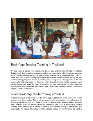 Best Yoga Teacher Training in Thailand