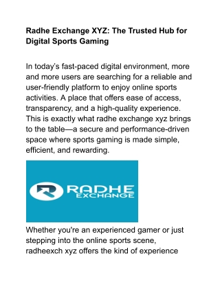 Radhe Exchange XYZ: The Trusted Hub for Digital Sports Gaming