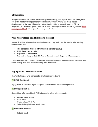 Plots near Mysore Road Bangalore