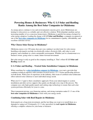 Top Solar Installation Company in Oklahoma – G 13 Solar and Roofing