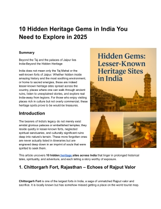 10 Hidden Heritage Gems in India You Need to Explore in 2025