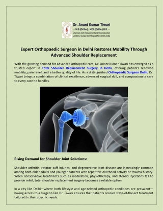 Expert Orthopaedic Surgeon in Delhi Restores Mobility Through Advanced Shoulder Replacement
