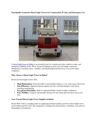 Top-Quality Generator Diesel Light Towers for Construction, Events, and Emergency Use