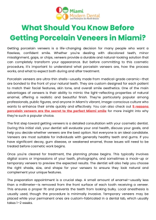 What Should You Know Before Getting Porcelain Veneers in Miami