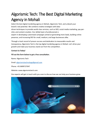 The Best Digital Marketing Agency in Mohali