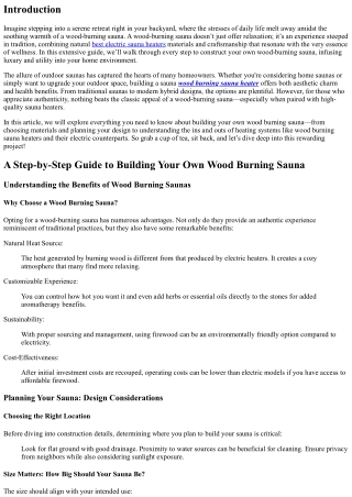 A Step-by-Step Guide to Building Your Own Wood Burning Sauna