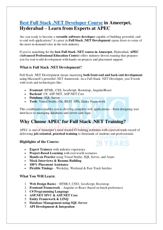 full stack dot net course in ameerpet