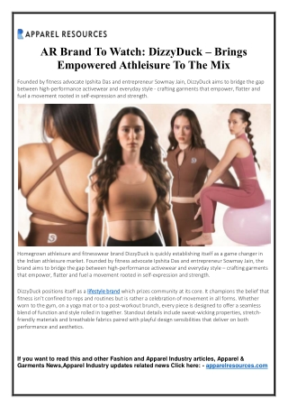 AR Brand To Watch - DizzyDuck – Brings Empowered Athleisure To The Mix