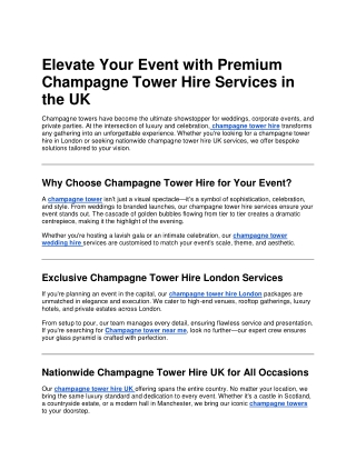 Elevate Your Event with Premium Champagne Tower Hire Services in the UK