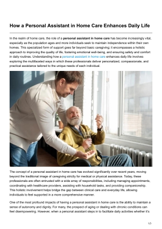 How a Personal Assistant in Home Care Enhances Daily Life