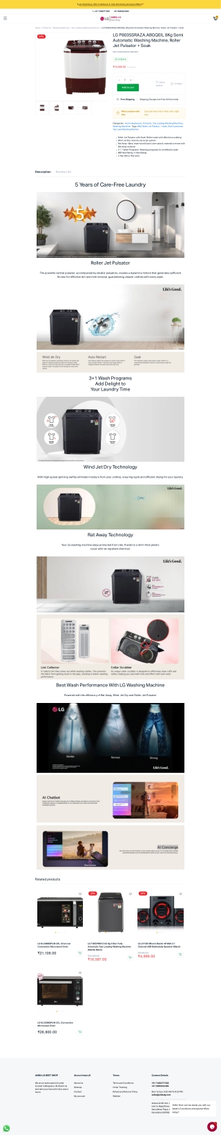 LG P8035SRAZA 8Kg Semi Automatic Washing Machine - LG Online Stores