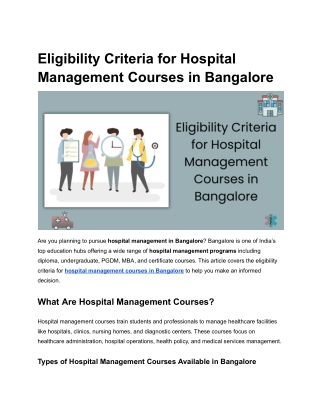 Eligibility Criteria for Hospital Management Courses in Bangalore
