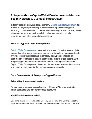 Enterprise-Grade Crypto Wallet Development – Advanced Security Models & Custodial Infrastructure