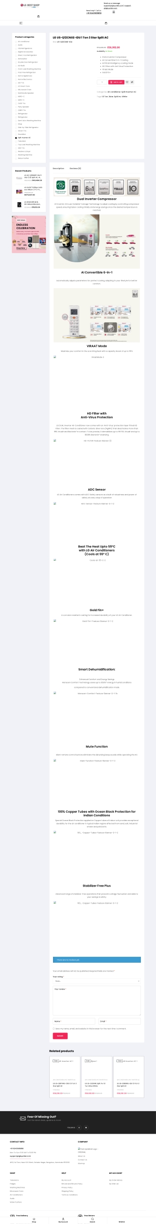 LG US-Q12CNXE-IDU 1 Ton 3 Star Split AC - LGbyUnilet