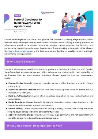 Skilled Laravel Developers for Custom Web Solutions