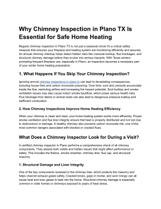 Why Chimney Inspection in Plano TX Is Essential for Safe Home Heating