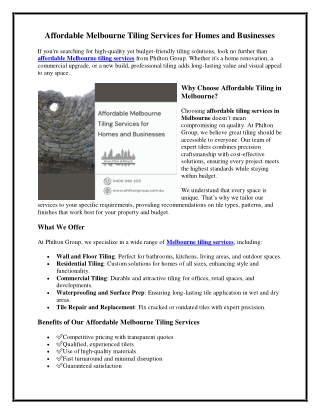 Affordable Melbourne Tiling Services for Homes and Businesses