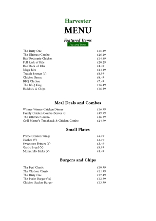 Harvester Menu PDF