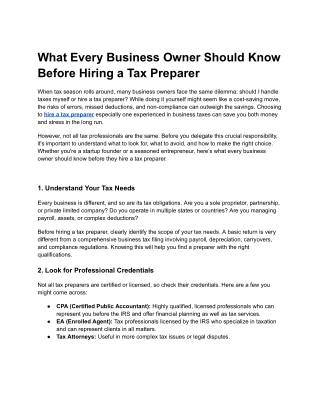What Every Business Owner Should Know Before Hiring a Tax Preparer