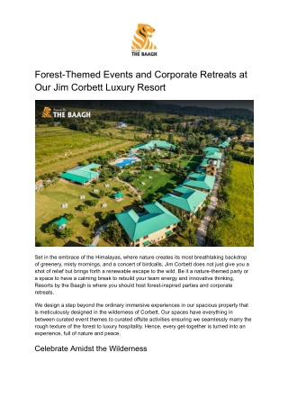 Forest-Themed Events and Corporate Retreats at Our Jim Corbett Luxury Resort