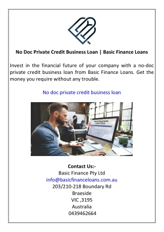 No Doc Private Credit Business Loan  Basic Finance Loans