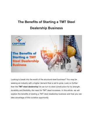 The Benefits of Starting a TMT Steel Dealership Business