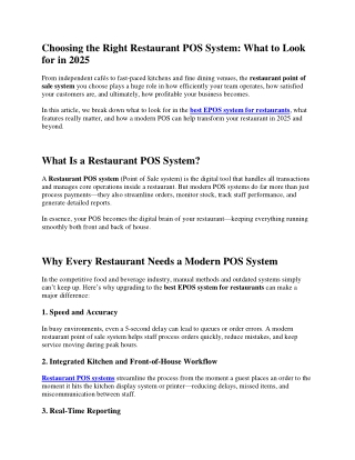 Choosing the Right Restaurant POS System: What to Look for in 2025