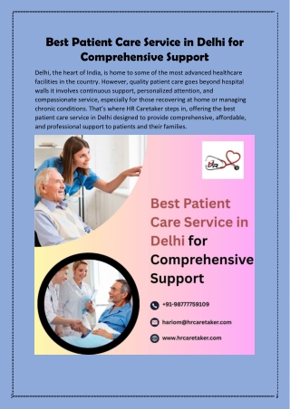 Best Patient Care Service in Delhi for Comprehensive Support
