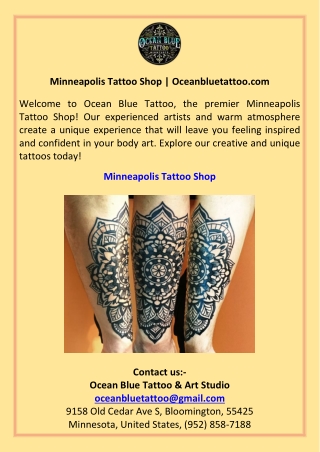 Minneapolis Tattoo Shop  Oceanbluetattoo.com