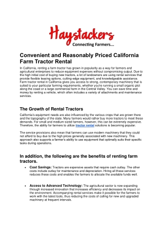 Convenient and Reasonably Priced California Farm Tractor Rental