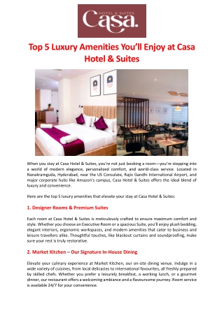 Top 5 Luxury Amenities You’ll Enjoy at Casa Hotel & Suites