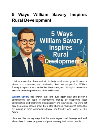 5 Ways William Savary Inspires Rural Development