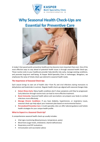 Why Seasonal Health Check-Ups are Essential for Preventive Care