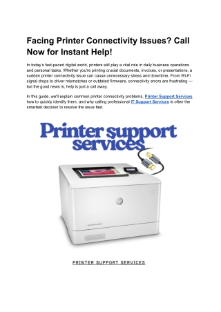Facing Printer Connectivity Issues? Call Now for Instant Help!