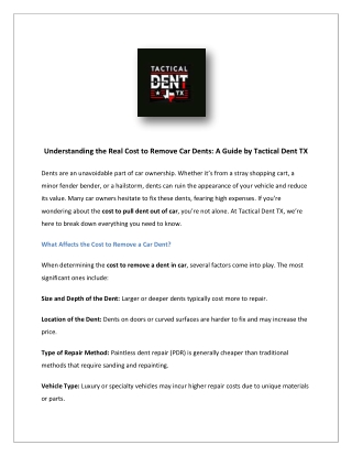 Understanding the Real Cost to Remove Car Dents: A Guide by Tactical Dent TX