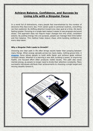 Achieve Balance Confidence and Success by Living Life with a Singular Focus