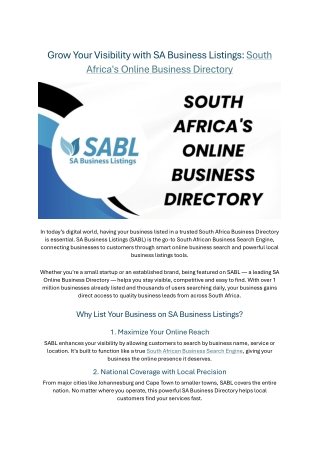 Grow Your Online Visibility with SA Business Listings - SABL