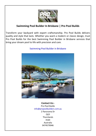 Swimming Pool Builder In Brisbane  Pro Pool Builds