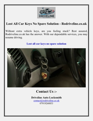 Lost All Car Keys No Spare Solution - Rodriveline.co.uk
