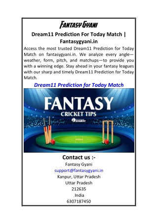 Dream11 Prediction For Today Match Fantasygyani.in
