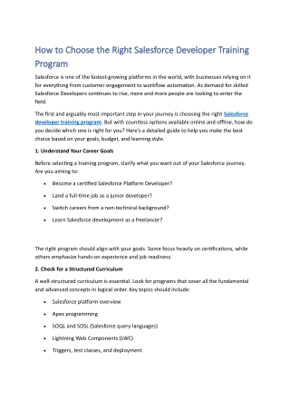How to Choose the Right Salesforce Developer Training Program