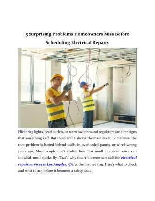5 Surprising Problems Homeowners Miss Before Scheduling Electrical Repairs