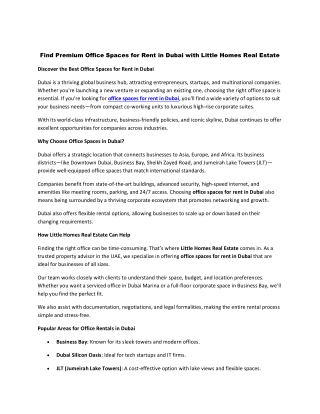 Find Premium Office Spaces for Rent in Dubai with Little Homes Real Estate