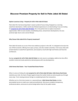 Discover Premium Property for Sell in Palm Jebel Ali Dubai