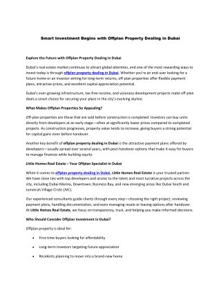 Smart Investment Begins with Offplan Property Dealing in Dubai