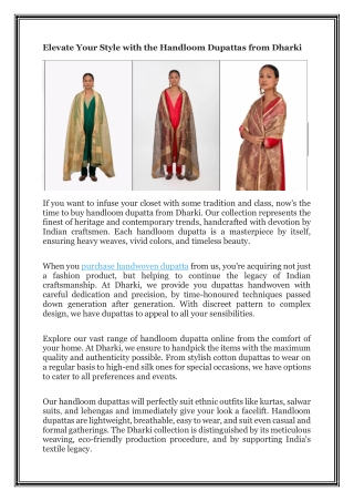 Elevate Your Style with the Handloom Dupattas from Dharki