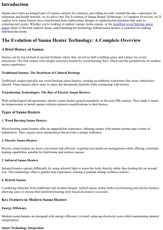 The Evolution of Sauna Heater Technology: A Complete Overview