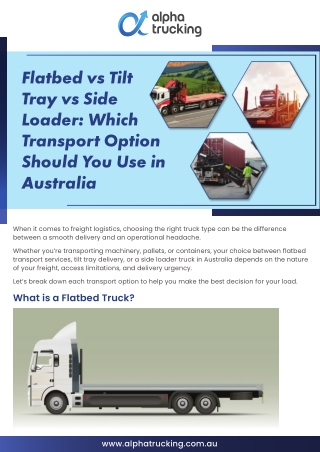 Flatbed vs Tilt Tray vs Side Loader: Truck Guide Australia