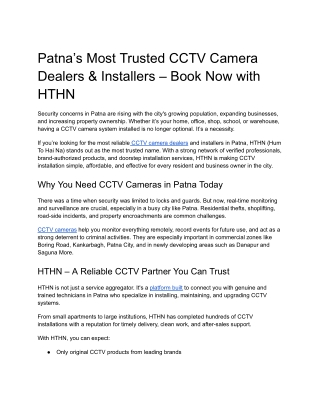 Patna’s Most Trusted CCTV Camera Dealers & Installers – Book Now with HTHN